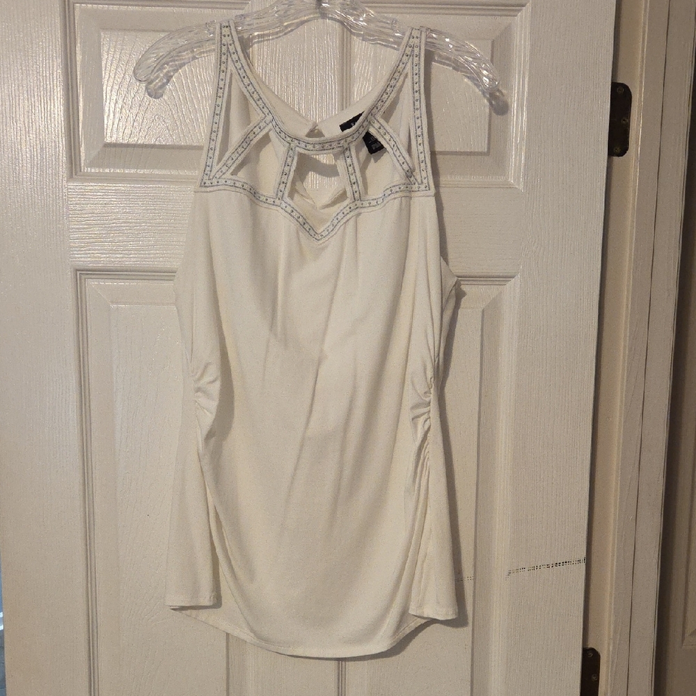 White House Black Market Ivory Top with Beaded Detail